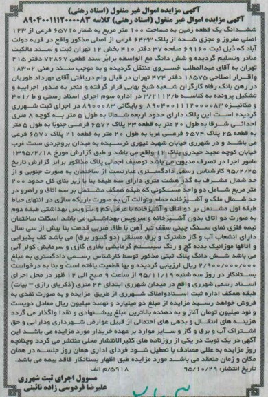 مزایده,مزایده ششدانگ زمین مساحت صد متر