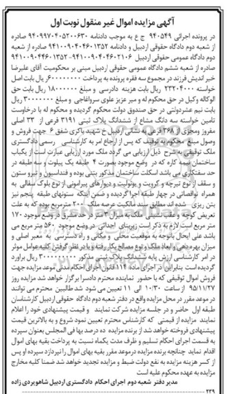 مزایده,مزایده سه دانگ مشاع از 6 دانگ پلاک ثبتی عرصه 200متر