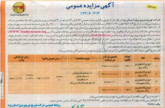 مزایده , مزایده انواع کالاهای نو راکد برق ....
