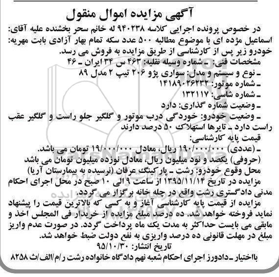 مزایده , مزایده سواری پژو 206 