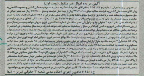 مزایده,مزایده ملک پلاک ثبتی یک فرعی از 1438 اصلی