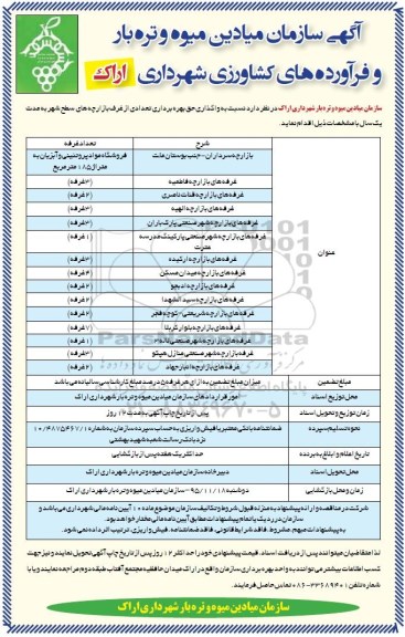 مزایده , مزایده واگذاری حق بهره برداری تعدادی از غرف بازارچه های سطح شهر 