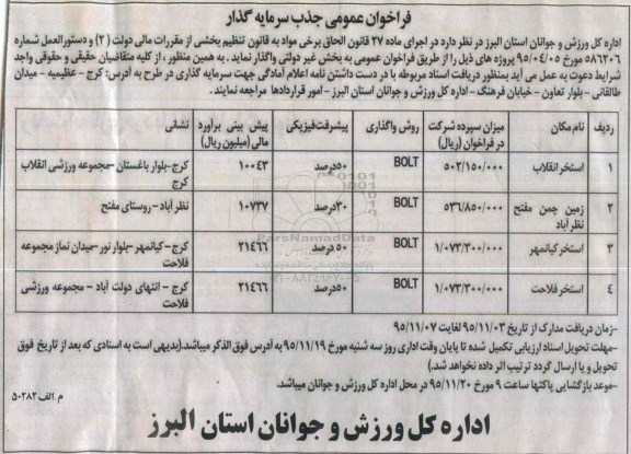 فراخوان جذب سرمایه گذار پروژه استخر و زمین