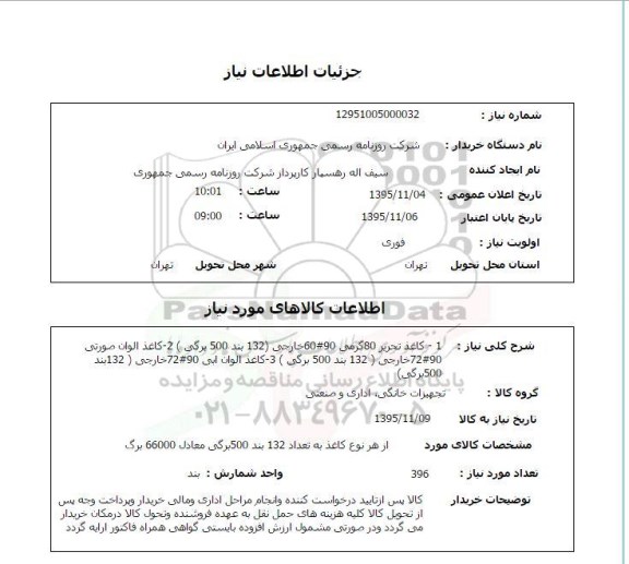 استعلام , استعلام کاغذ تحریر 80 گرمی ....
