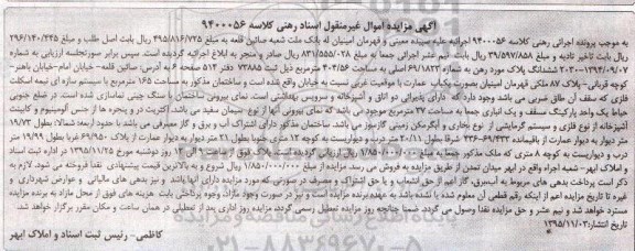 مزایده,مزایده ششدانگ پلاک مورد رهن مساحت 404.56متر