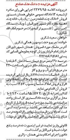مزایده,مزایده ششدانگ چند قطعه زمین و ...