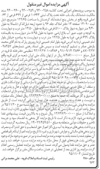 مزایده,مزایده سند مالکیت ششدانگ یکباب خانه مساحت 122.65متر
