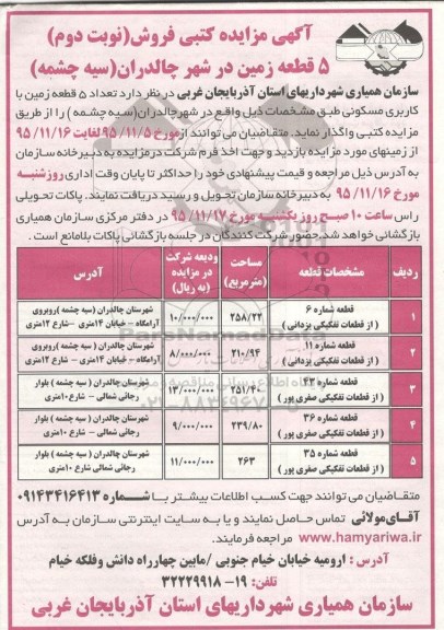 مزایده,مزایده تعداد 5 قطعه زمین با کاربری مسکونی نوبت دوم