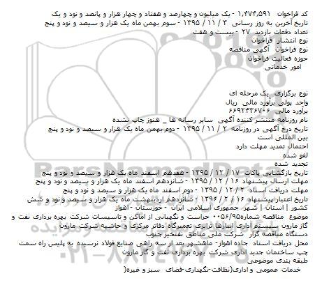 مناقصه حراست و نگهبانی از اماکن و تاسیسات شرکت بهره برداری نفت و گاز