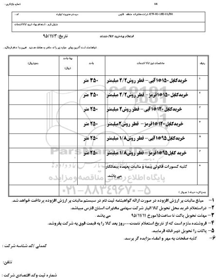 استعلام, استعلام خرید کابل