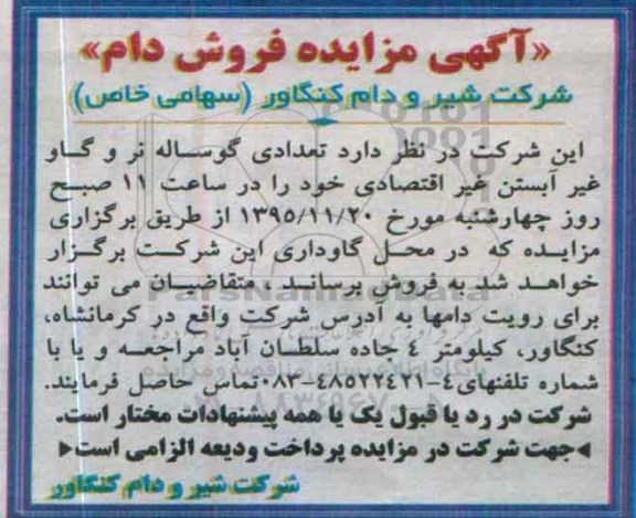 آگهی مزایده , مزایده فروش دام 