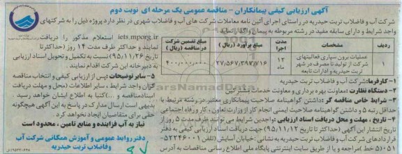 ارزیابی کیفی پیمانکاران مناقصه عمومی , مناقصه عملیات برون سپاری فعالیتهای شرکت از تولید تا مصرف در شهر نوبت دوم 