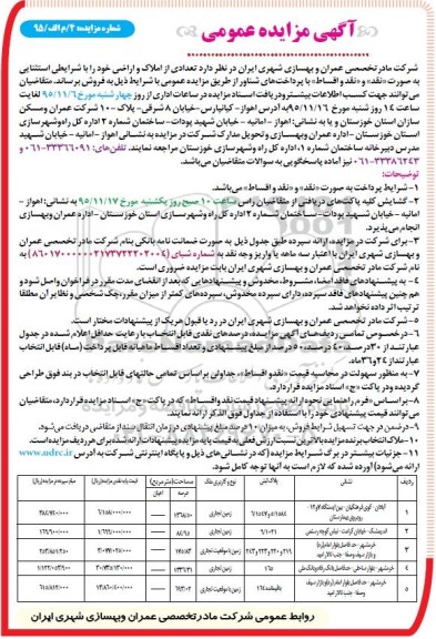 مزایده,مزایده تعدادی از املاک و اراضی نقد و اقساط