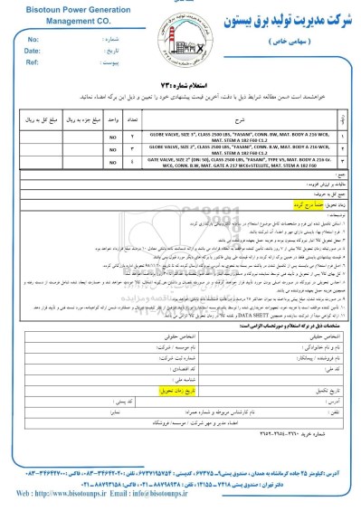 استعلام, استعلام GLOBE VALVE