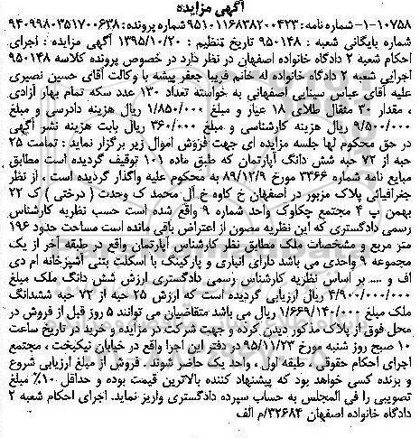 مزایده,مزایده تمامت 25 حبه از 72 حبه ششدانگ اپارتمان