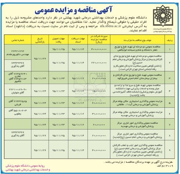 آگهی مناقصه و مزایده عمومی, مزایده عمومی واگذاری استیجاری مکان بوفه مرکز پزشکی آموزشی و ...