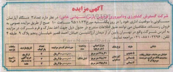 مزایده,مزایده تعداد سه دستگاه آپارتمان مسکونی با موقعیت اداری