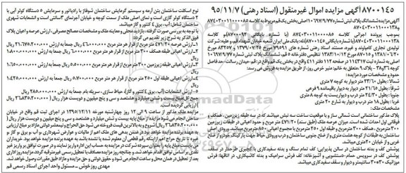 مزایده,مزایده ششدانگ پلاک ثبتی عرصه 471.20متر