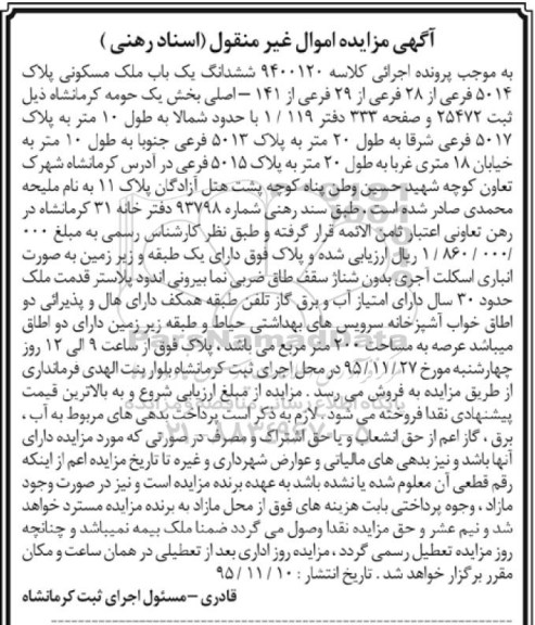 مزایده,مزایده ششدانگ ملک مسکونی عرصه 200 متر