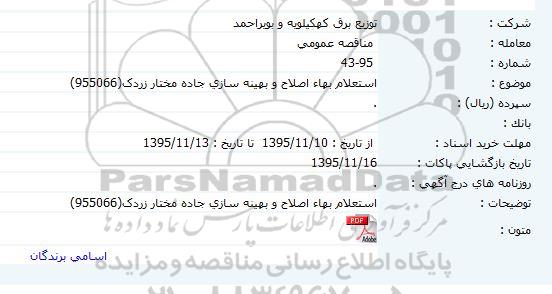 استعلام بهاء, استعلام بهاء اصلاح و بهینه سازی جاده