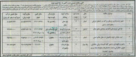 آگهی مناقصه عمومی, مناقصه تعمیر نرده و قرنیز پل های بزرگ 