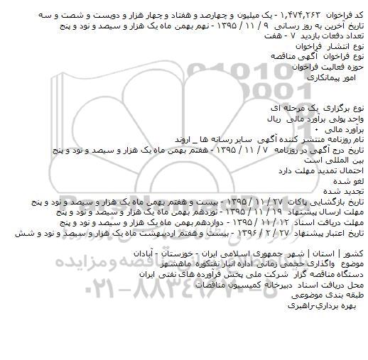 مناقصه واگذاری حجمی زمانی اداره انبار نفتکوره ماهشهر   
