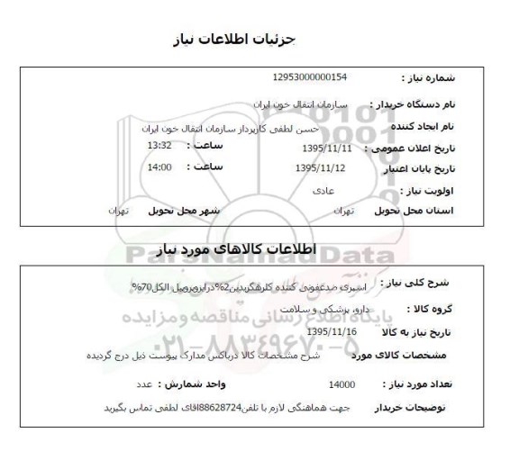 استعلام, استعلام اسپری ضد عفونی کننده کلرهگزیدین 2% در ایزوپروپیل الکل 70%
