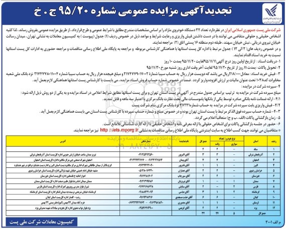 تجدید آگهی مزایده, تجدید آگهی مزایده عمومی, تجدید مزایده تعداد 32 دستگاه خودروی مازاد