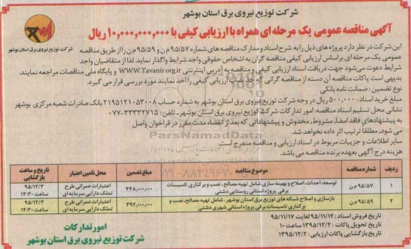 آگهی مناقصه عمومی یک مرحله ای همراه با ارزیابی کیفی , مناقصه توسعه ، احداث ، اصلاح و بهینه سازی شامل تهیه مصالح ، نصب و برکناری تاسیسات...