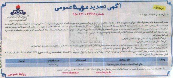تجدید, مزایده فروش انواع قطعات یدکی و وسایل برقی، مخابرات