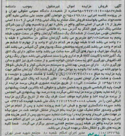 مزایده,مزایده ملک مشاع اپارتمان 53.02متر