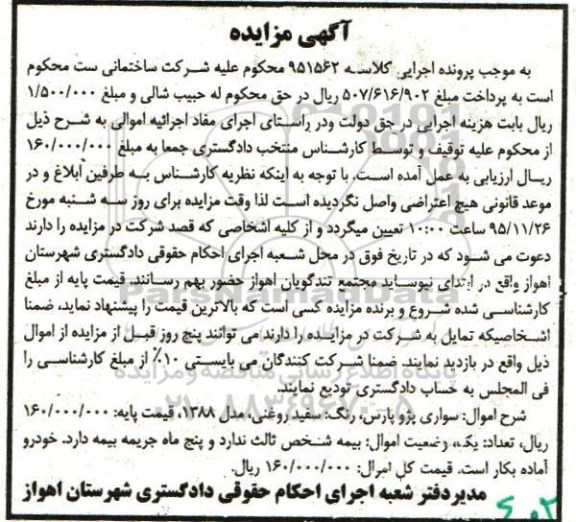 مزایده, مزایده سواری پژو پارس مدل 88