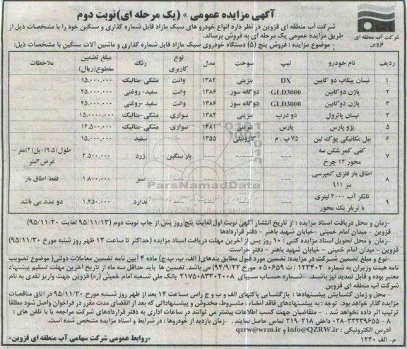 آگهی مزایده عمومی یک مرحله ای , مزایده انواع خودروهای سبک مازاد قابل شماره گذاری و ... نوبت دوم