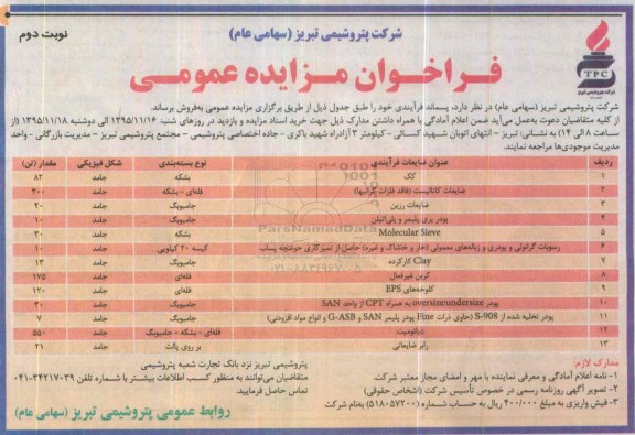 فراخوان مزایده عمومی, مزایده پسماند فرآیندی- نوبت دوم