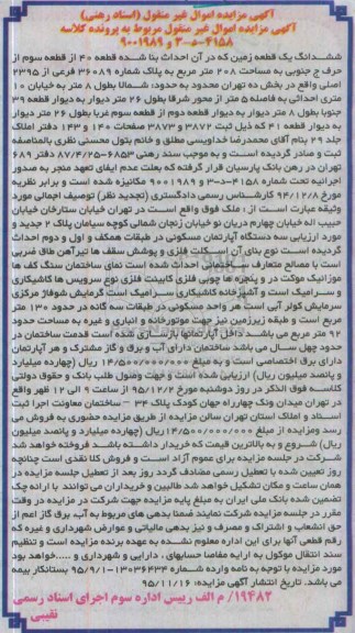 مزایده,مزایده ششدانگ زمین مساحت 208 متر