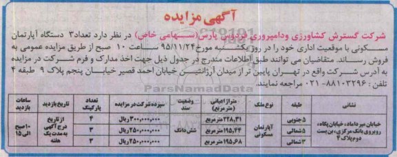 مزایده,مزایده تعداد سه دستگاه آپارتمان مسکونی با موقیعت اداری