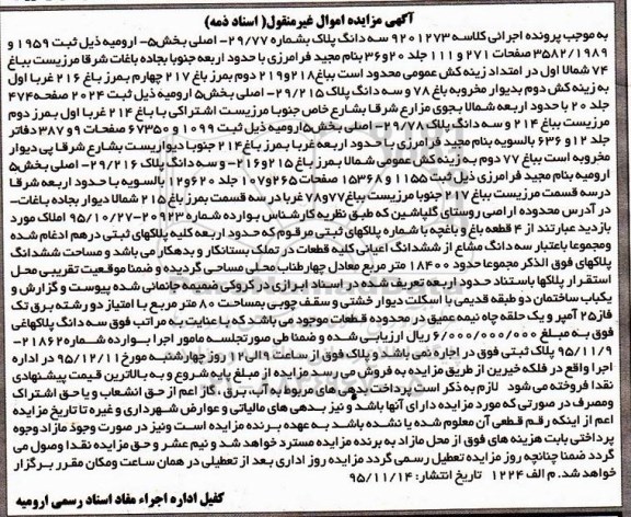 مزایده,مزایده سه دانگ پلاک به شماره 29/77 اصلی