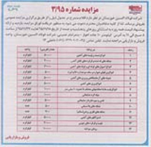 آگهی مزایده, مزایده فروش انواع تسمه و پلیسه های آهنی و ... - نوبت دوم
