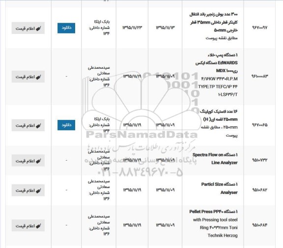 استعلام, استعلام 300 عدد بوش زنجیر باند انتقال کلینکر 
