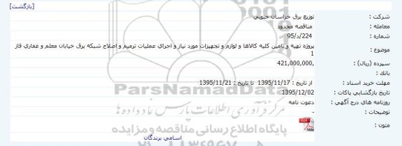مناقصه پروژه تهیه و تامین کالاها و لوازم و تجهیزات مورد نیاز 