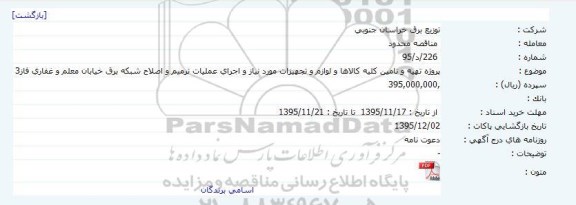 مناقصه اصلاح شبکه برق خیابان معلم و غفاری فاز3