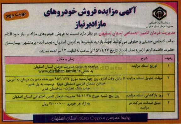 مزایده به فروش خودروهای مازاد - نوبت دوم