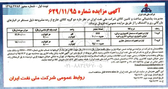 آگهی مزایده , مزایده فروش لوازم و تجهیزات مستعمل کامپیوتری ، برقی ، صوتی ، تصویری ، برودتی ، اداری و غیره....