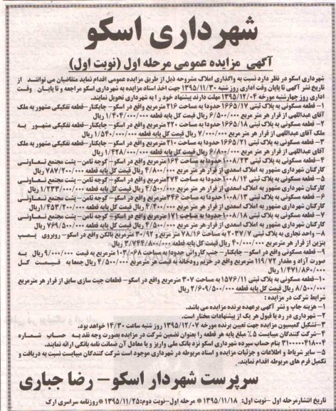 مزایده,مزایده واگذاری نه قطعه املاک مسکونی 