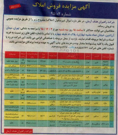 مزایده,مزایده اموال غیرمنقول املاک نوبت دوم