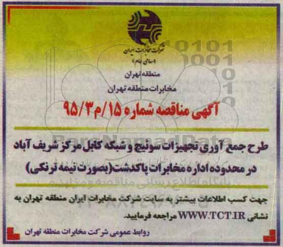 مناقصه طرح جمع آوری تجهیزات سوئیچ و شبکه کابل  ....
