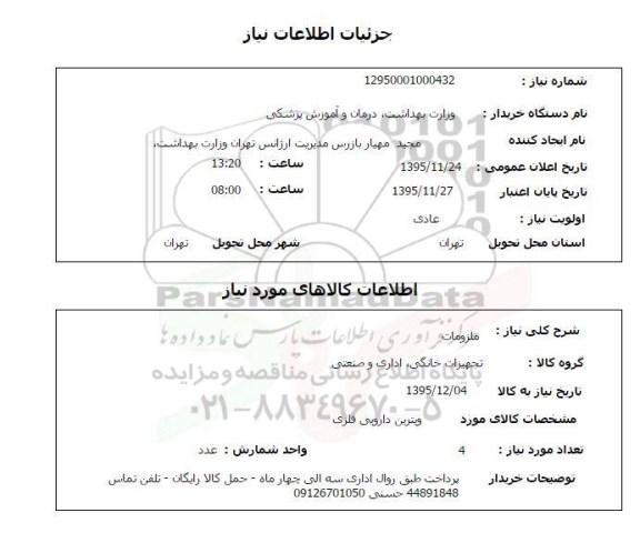 استعلام ویترین دارویی فلزی