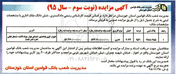 مزایده,مزایده ششدانگ ملک اداری عرصه 9520متر نوبت سوم