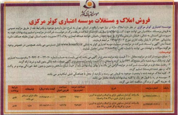 مزایده,مزایده دو واحد اپارتمان 975.00 و 459.57متر