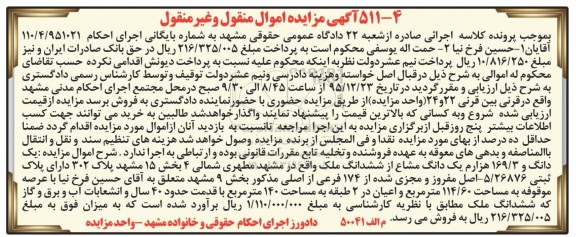 مزایده,مزایده یک دانگ و 169.3 هزارم یک دانگ مشاع از ملک